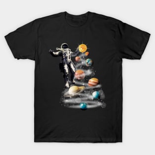 Cosmic Baller - Abstract Astronaut Playing Basketball with Planets T-Shirt